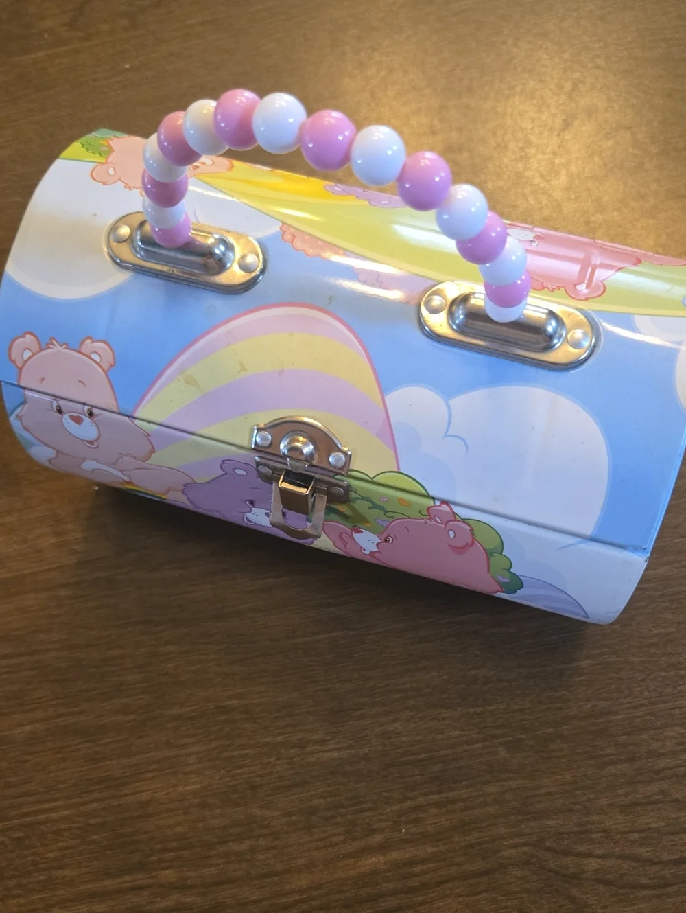 Care Bears Pink White Beaded Handle Kids Bag with Rainbow Print